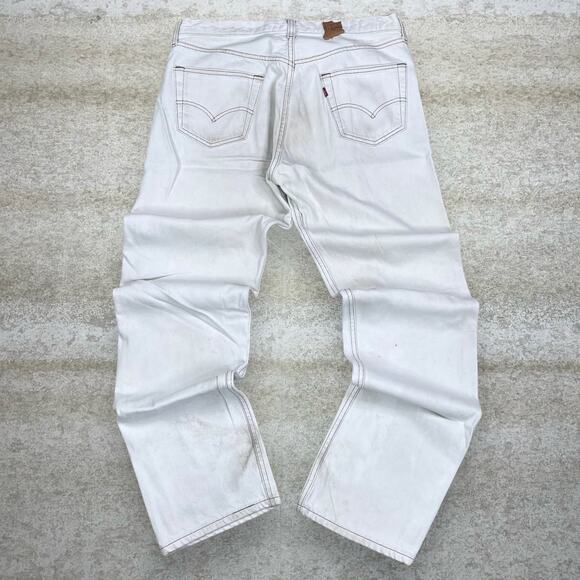 Vintage 90s Levis Jeans 501 36x34 Straight Fit Snow White Denim Button Fly